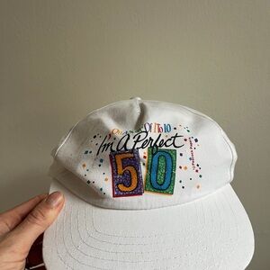 Vintage White Graphic Cap “I’m a perfect 50” birthday hat